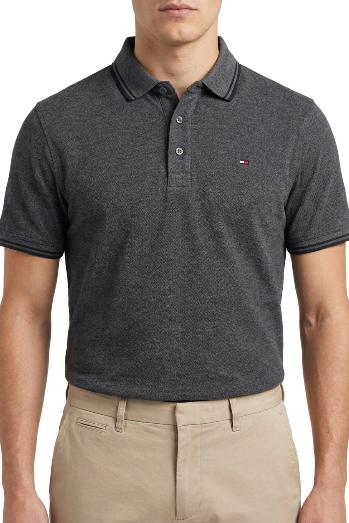Back view of Eliteez Classic Piqué Polo in Steel Grey showing the regular fit silhouette