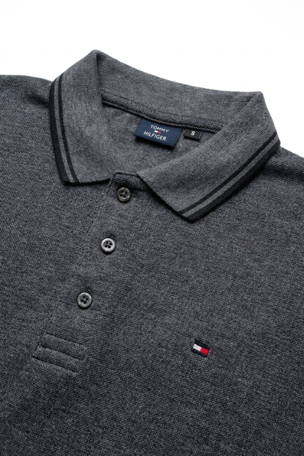 Front view of Eliteez Classic Piqué Polo in Steel Grey featuring a classic collar