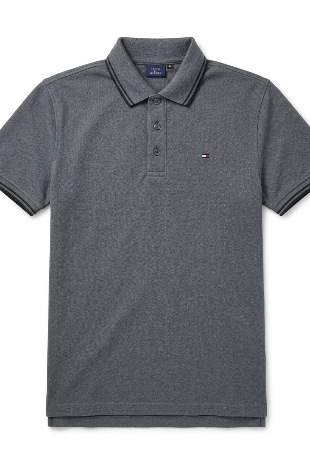 Front view of the Eliteez Classic Piqué Polo – Steel Grey featuring a classic collar.