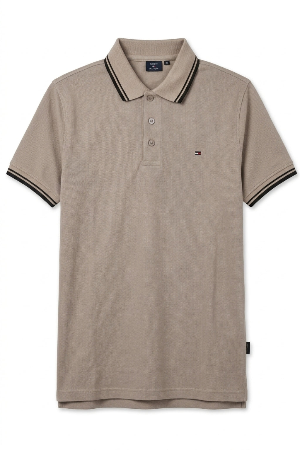 Front view of Eliteez Classic Piqué Polo in Taupe featuring a classic collar