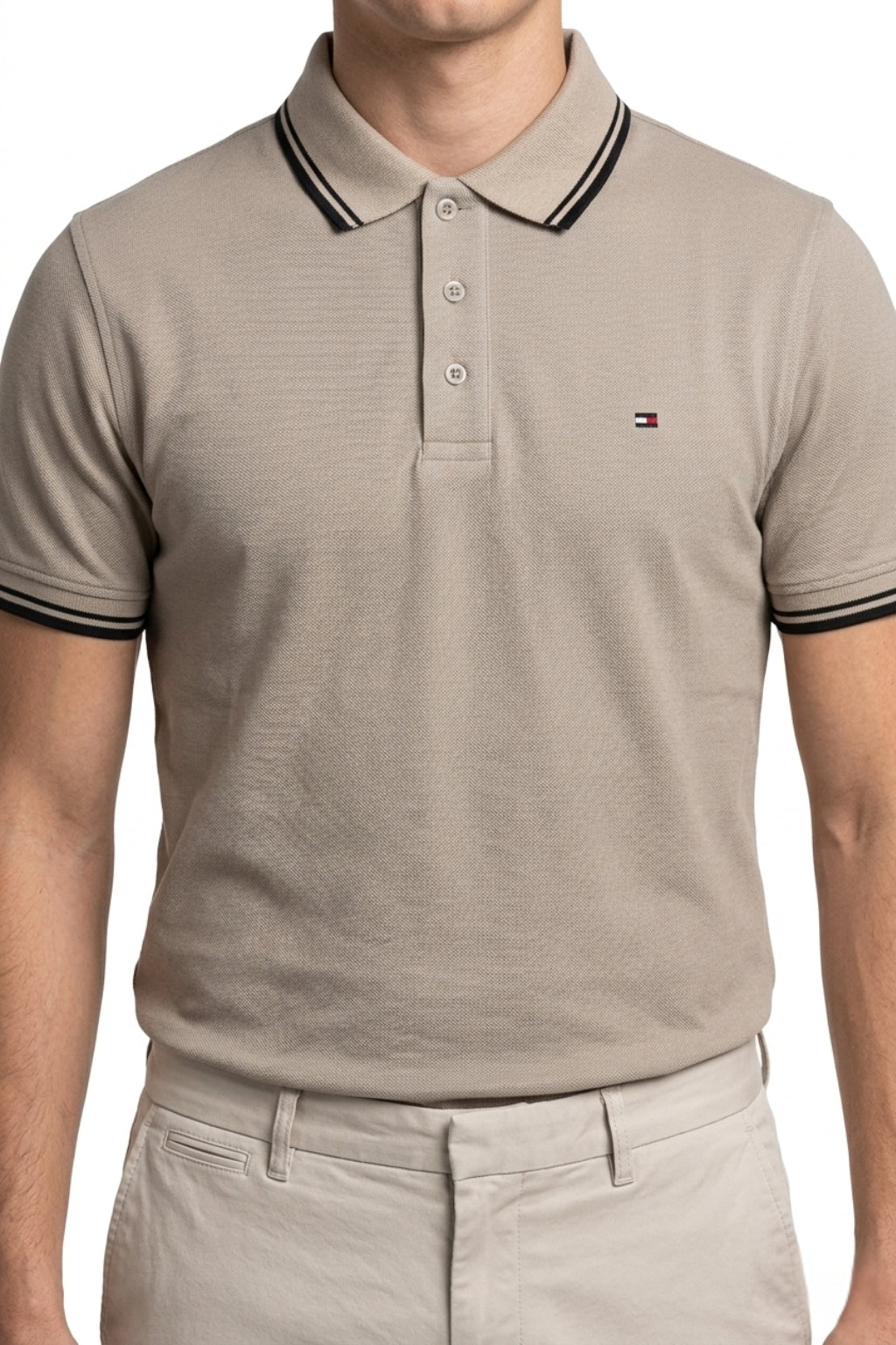 Eliteez Classic Piqué Polo in Taupe, front view on model