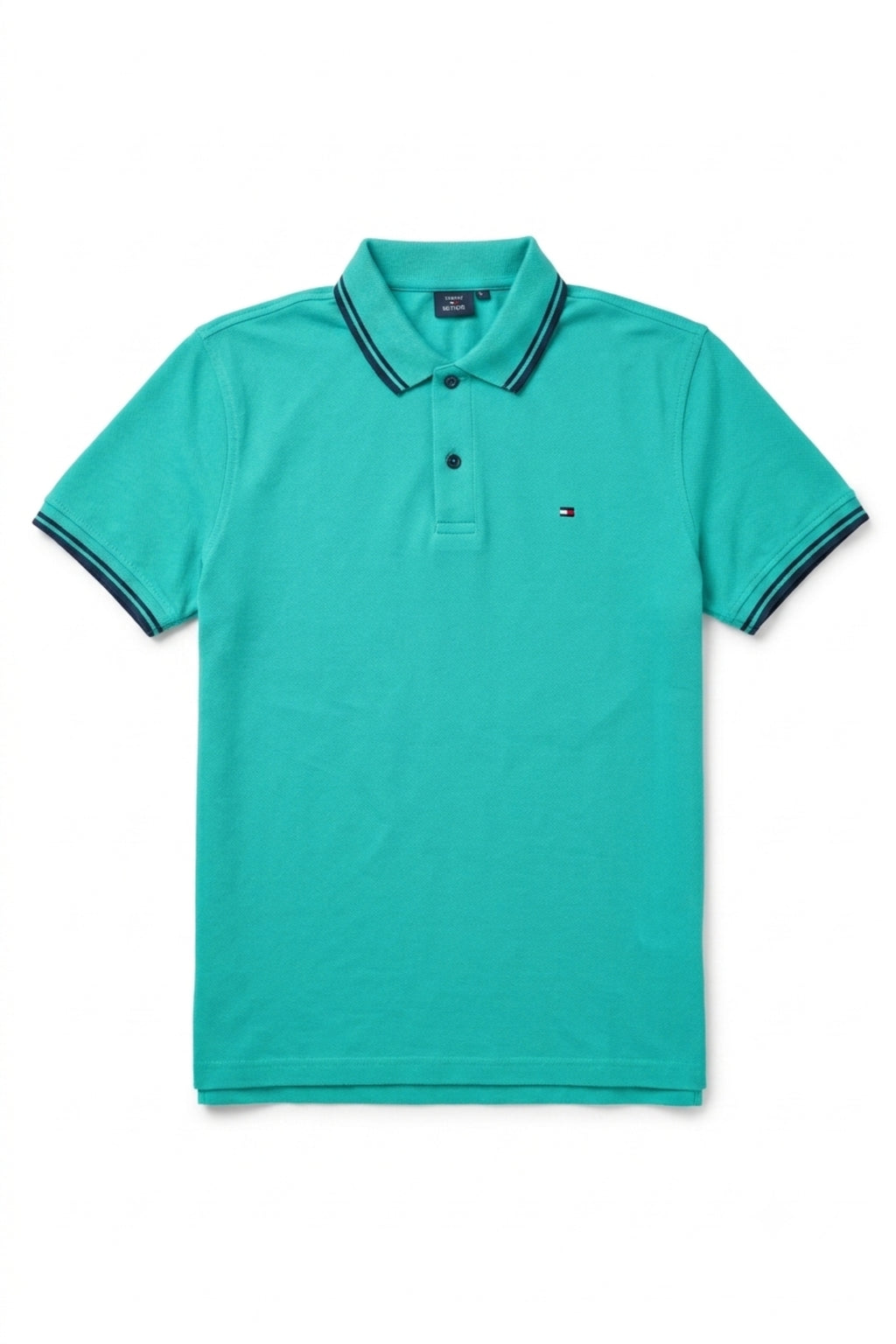 Front view of Eliteez Classic Piqué Polo in Turquoise featuring a classic collar