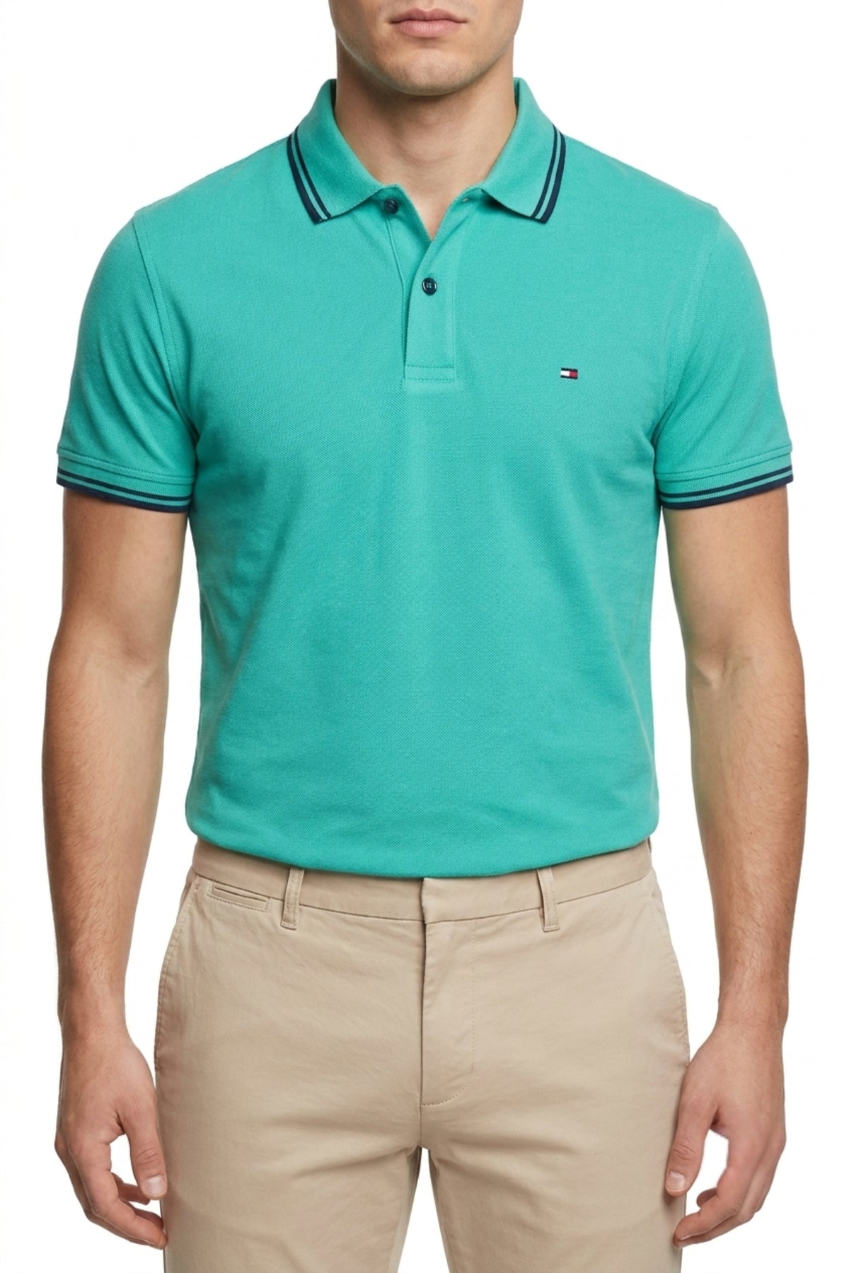 Eliteez Classic Piqué Polo in Turquoise, front view on model