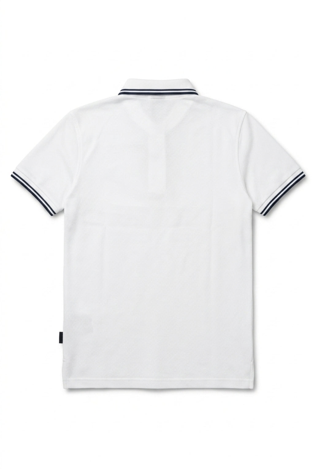 Back view of Eliteez Classic Piqué Polo in White showing the regular fit silhouette