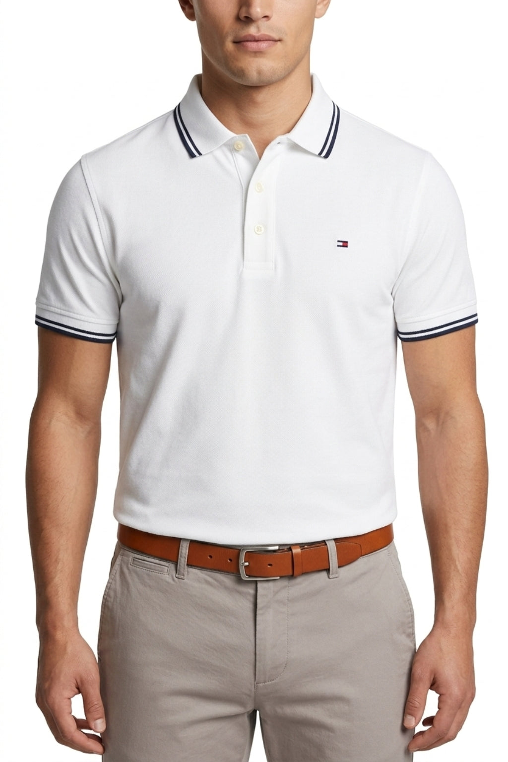 Eliteez Classic Piqué Polo in White, front view on model