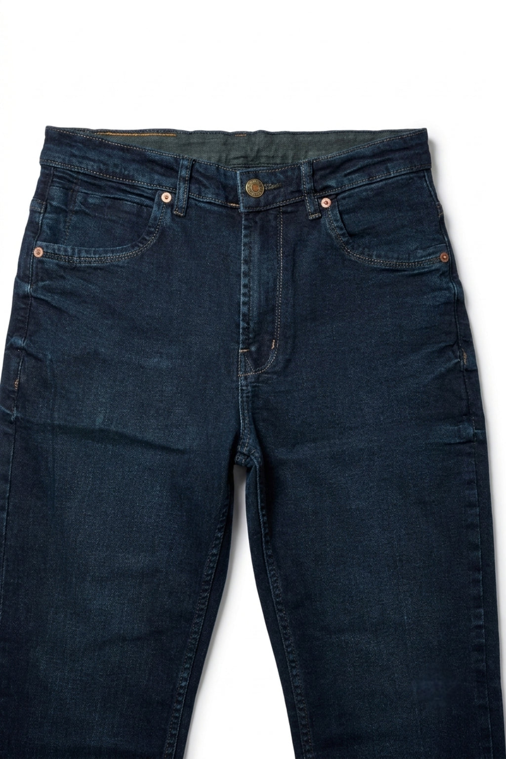 Close-up front view of Eliteez Classic Prime Dark Indigo Denim Jeans showing premium wash