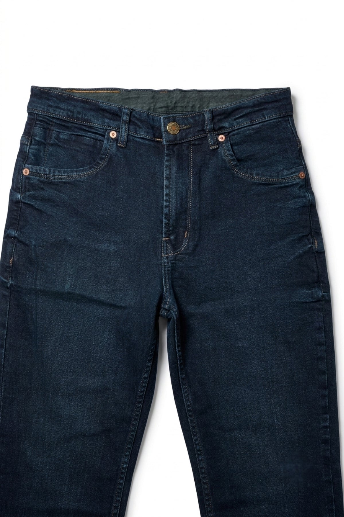 Close-up front view of Eliteez Classic Prime Dark Indigo Denim Jeans showing premium wash
