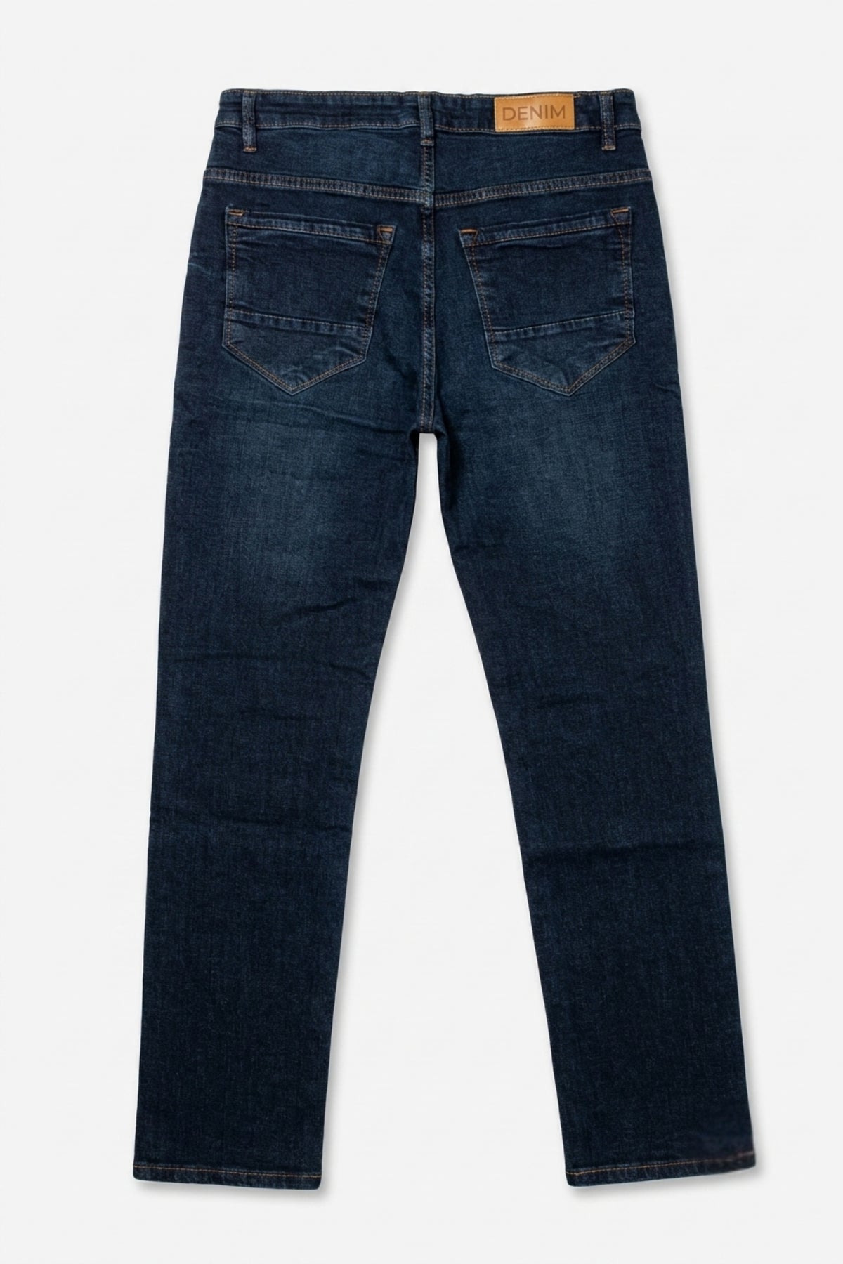 Flat lay back view of Eliteez Classic Prime Dark Indigo Denim Jeans
