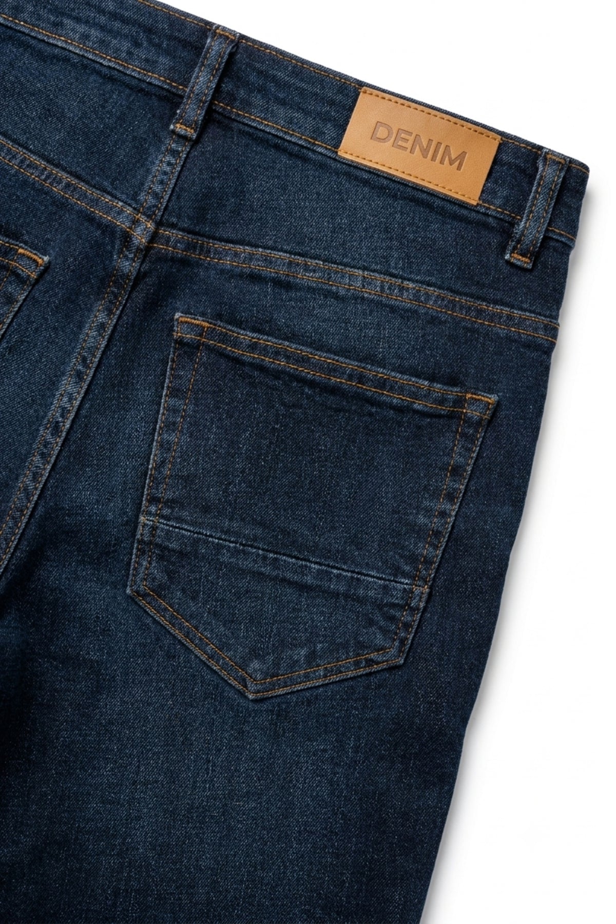 Close-up of back pocket detail on Eliteez Prime Dark Indigo Denim Jeans