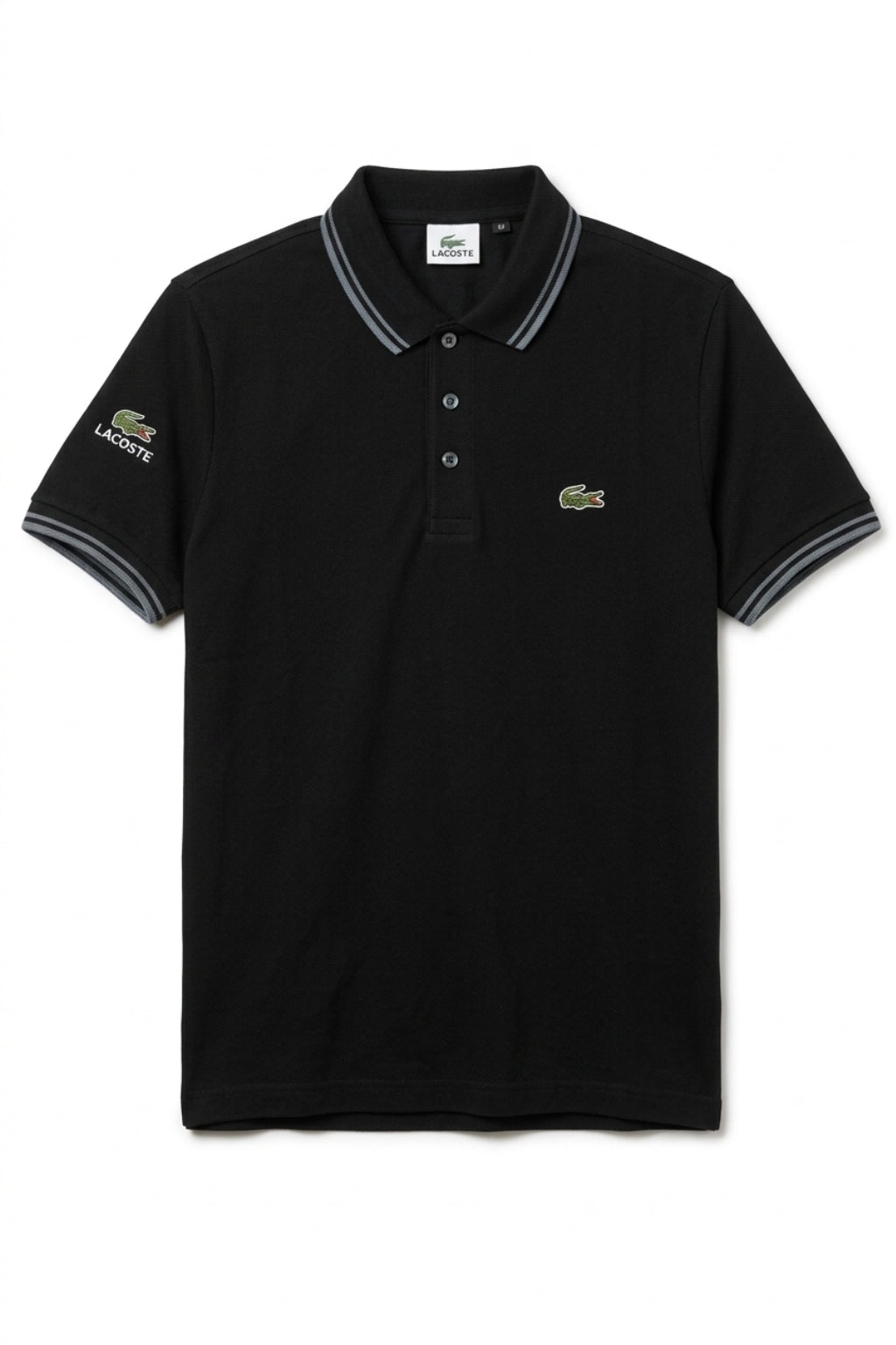 Front view of the Eliteez Classic Stripe Collar Polo - Black featuring a classic collar.