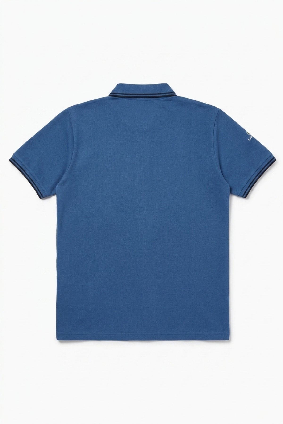Back view of Eliteez Classic Stripe Collar Polo in Blue showing the regular fit silhouette