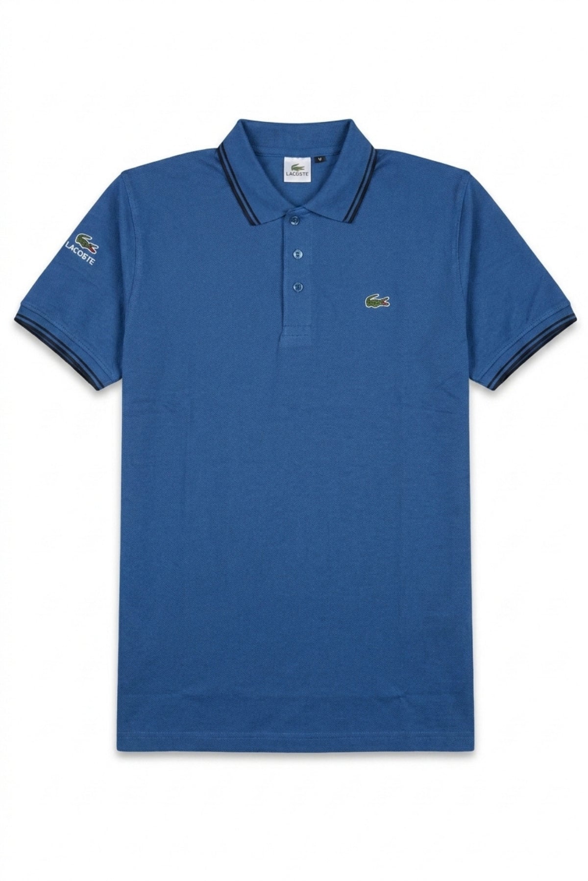 Front view of Eliteez Classic Stripe Collar Polo in Blue featuring a classic collar