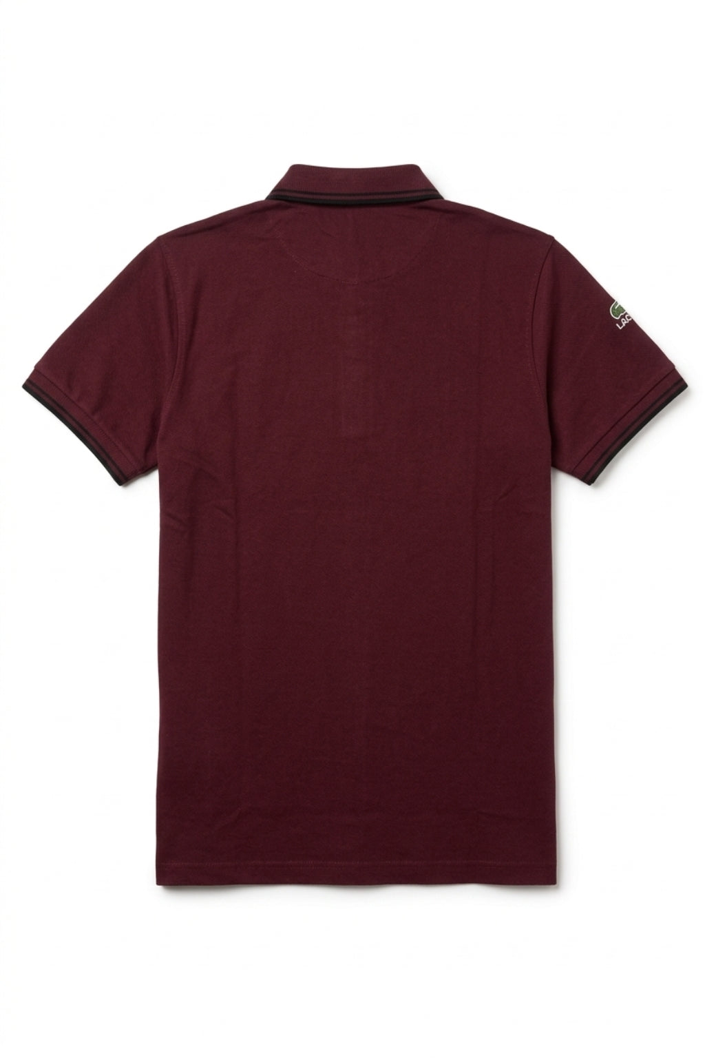 Back view of the Eliteez Classic Stripe Collar Polo - Burgundy showing the regular fit silhouette.