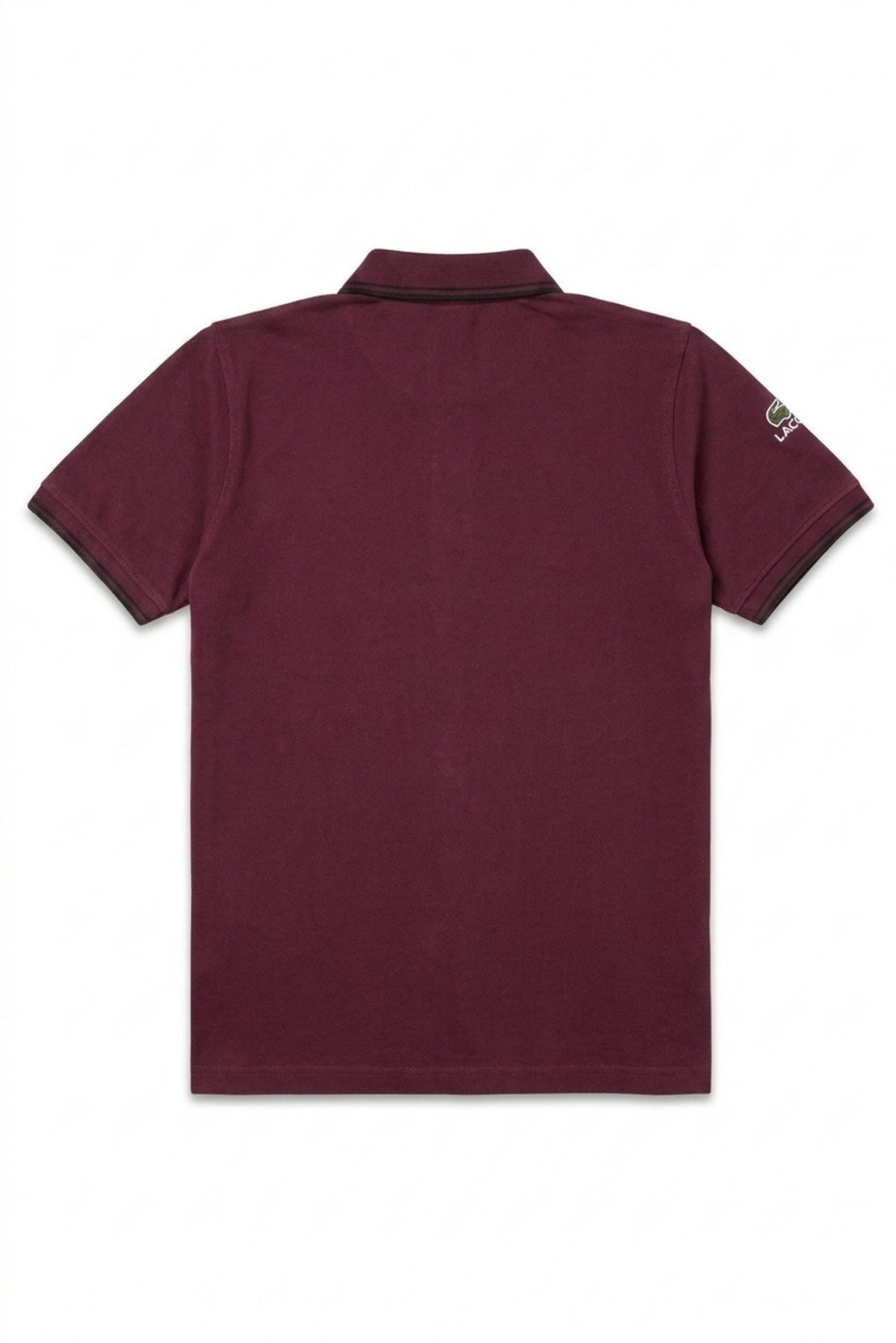 Back view of Eliteez Classic Stripe Collar Polo in Burgundy showing the regular fit silhouette