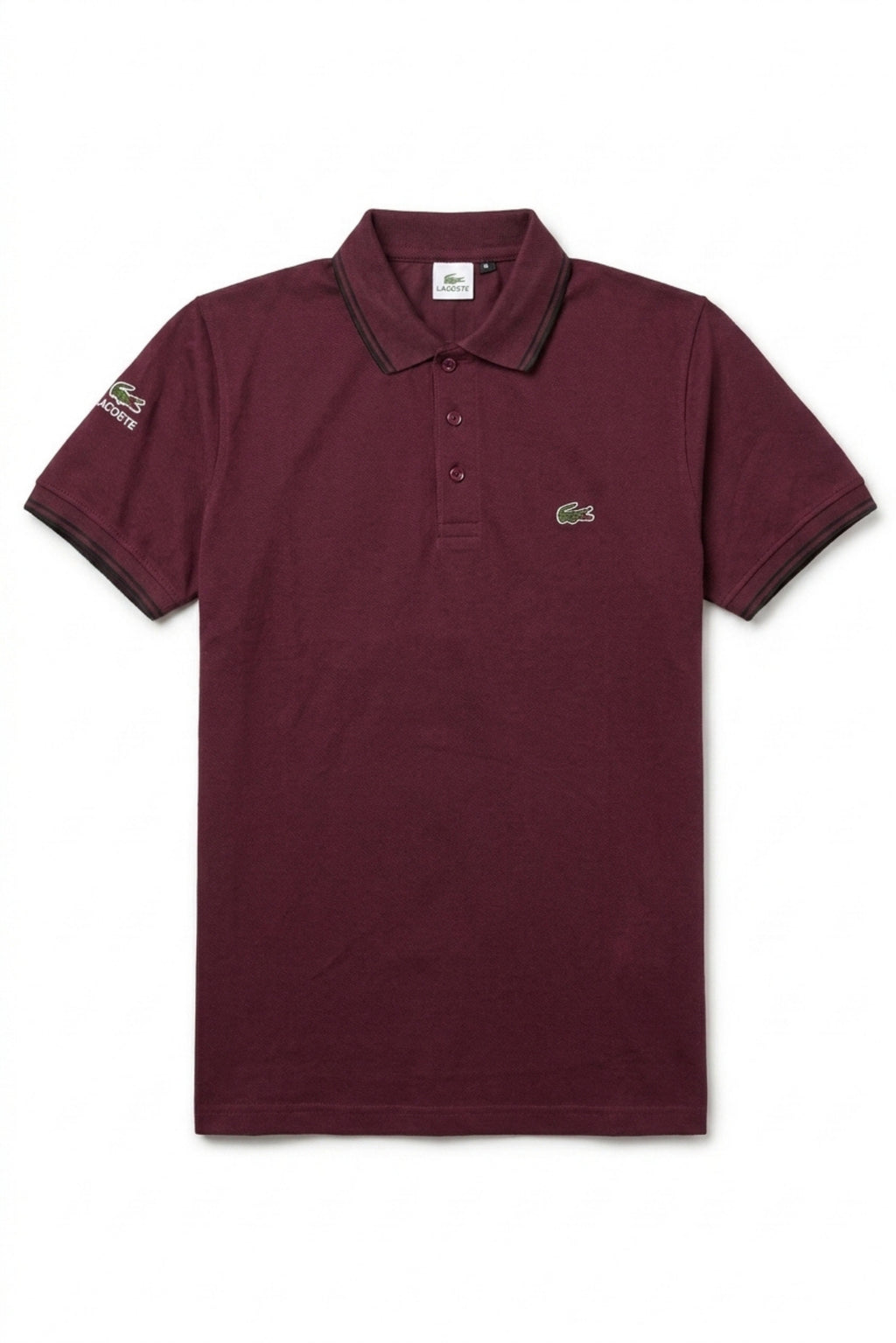 Front view of Eliteez Classic Stripe Collar Polo in Burgundy featuring a classic collar