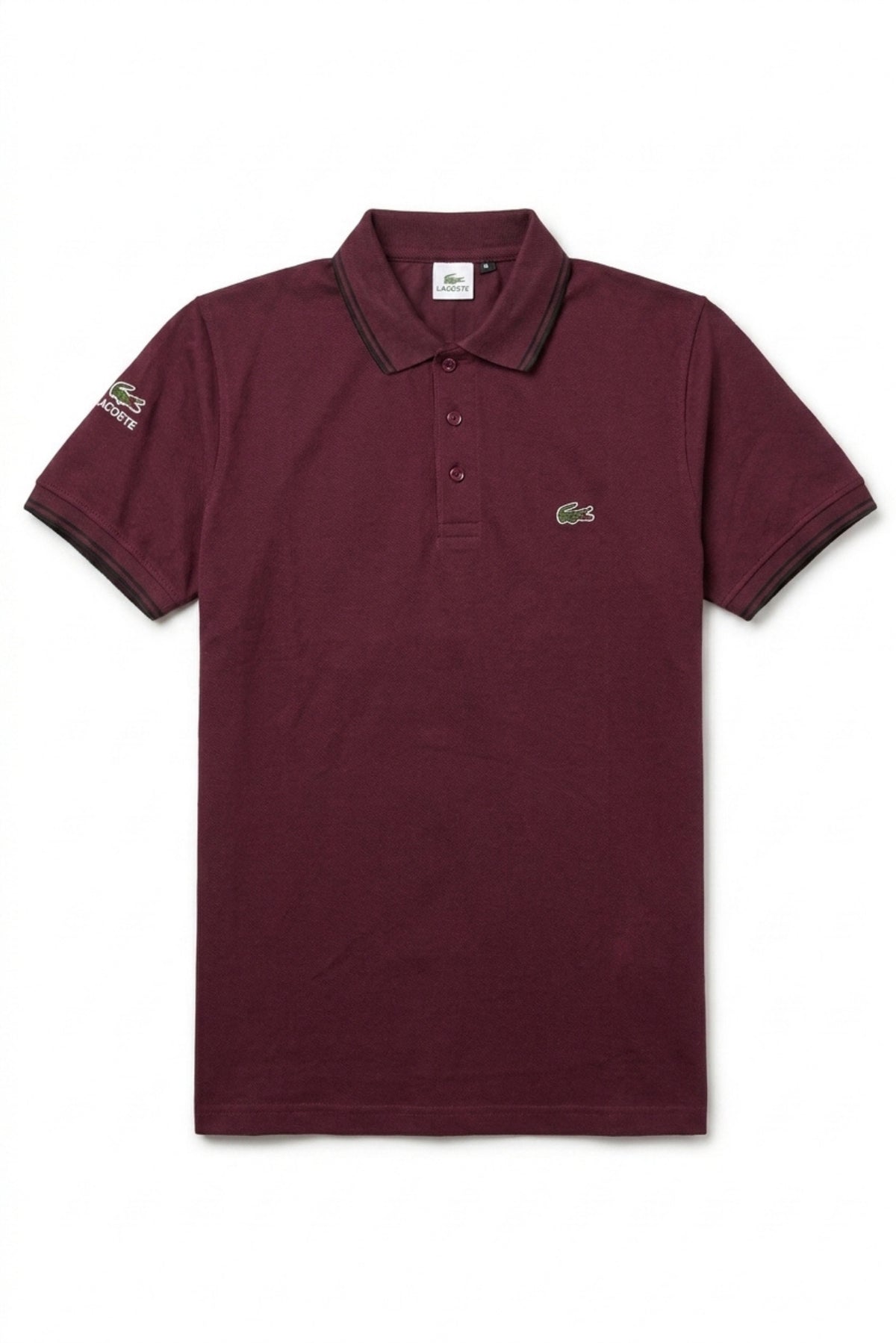 Front view of Eliteez Classic Stripe Collar Polo in Burgundy featuring a classic collar