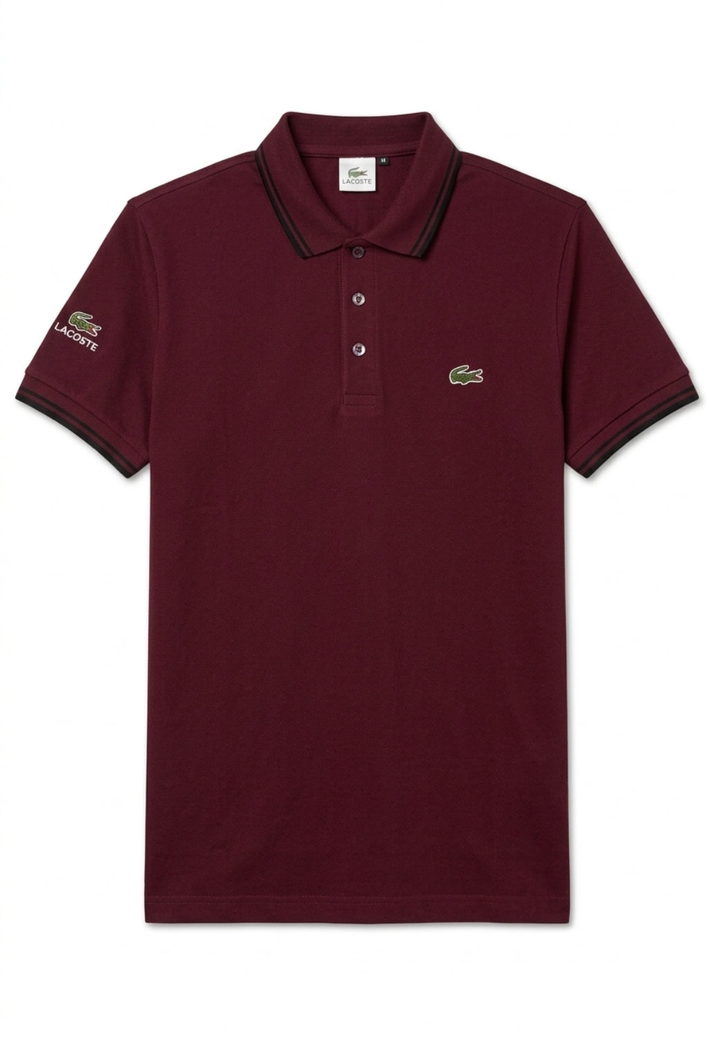 Front view of the Eliteez Classic Stripe Collar Polo - Burgundy featuring a classic collar.