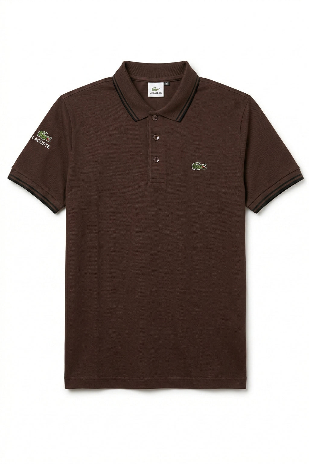 Front view of the Eliteez Classic Stripe Collar Polo - Coffee featuring a classic collar.