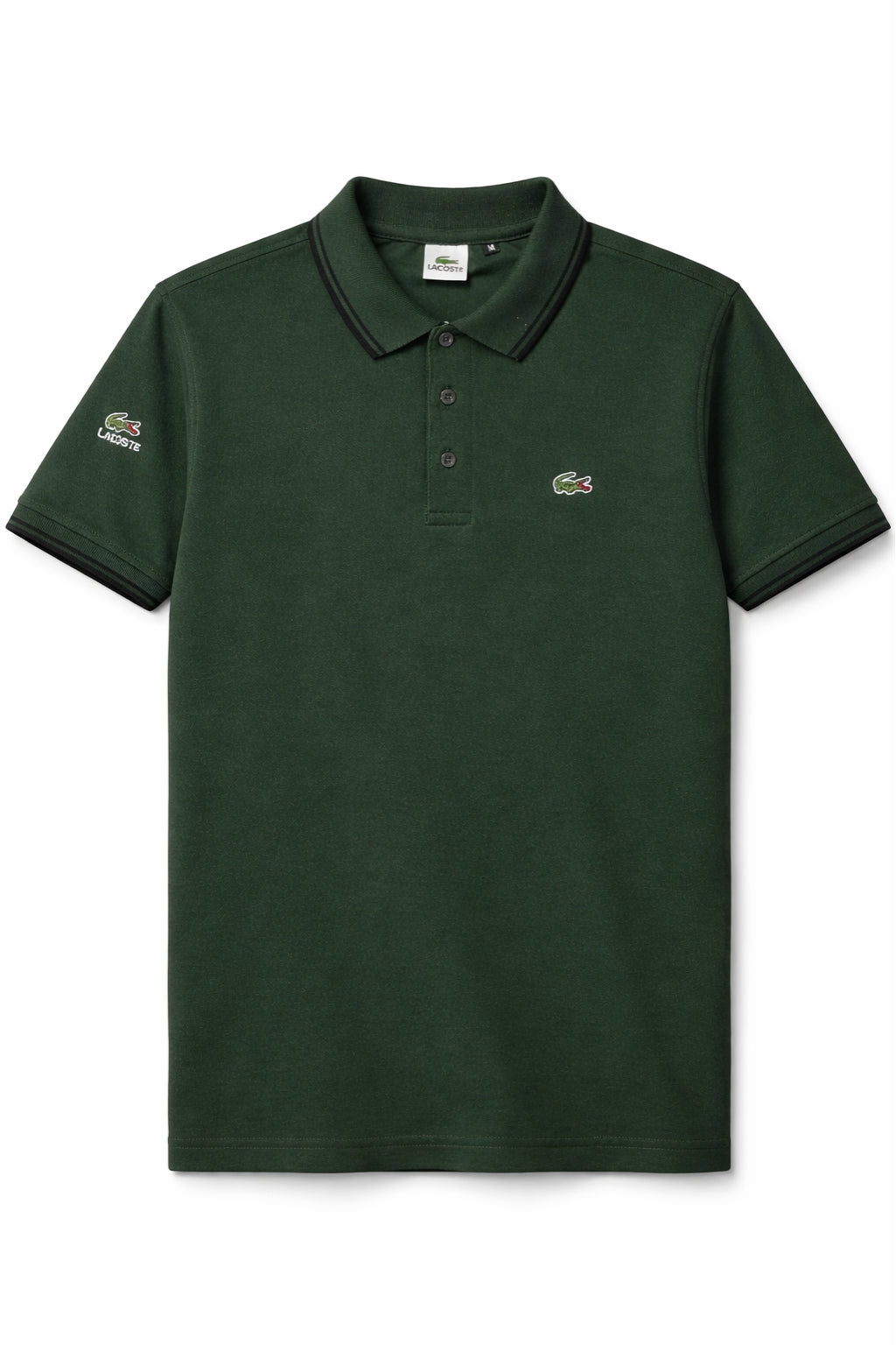 Front view of the Eliteez Classic Stripe Collar Polo - Forest Green featuring a classic collar.