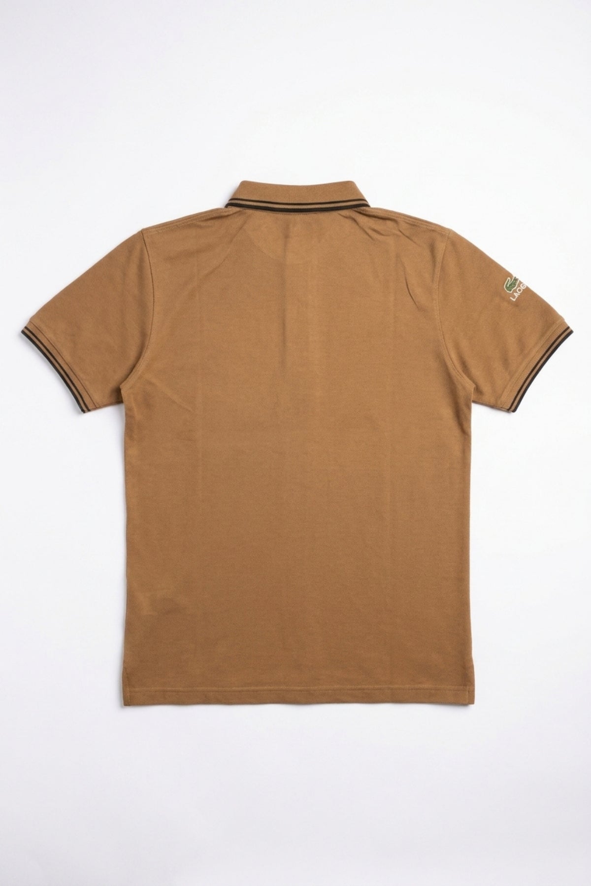 Back view of Eliteez Classic Stripe Collar Polo in Mocha showing the regular fit silhouette