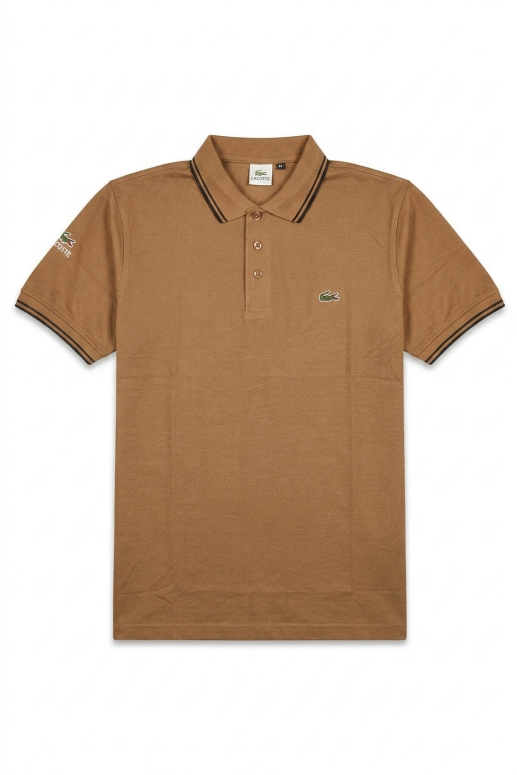 Front view of Eliteez Classic Stripe Collar Polo in Mocha featuring a classic collar