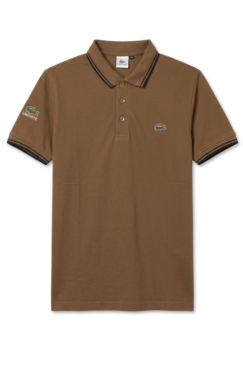 Front view of the Eliteez Classic Stripe Collar Polo - Mocha featuring a classic collar.
