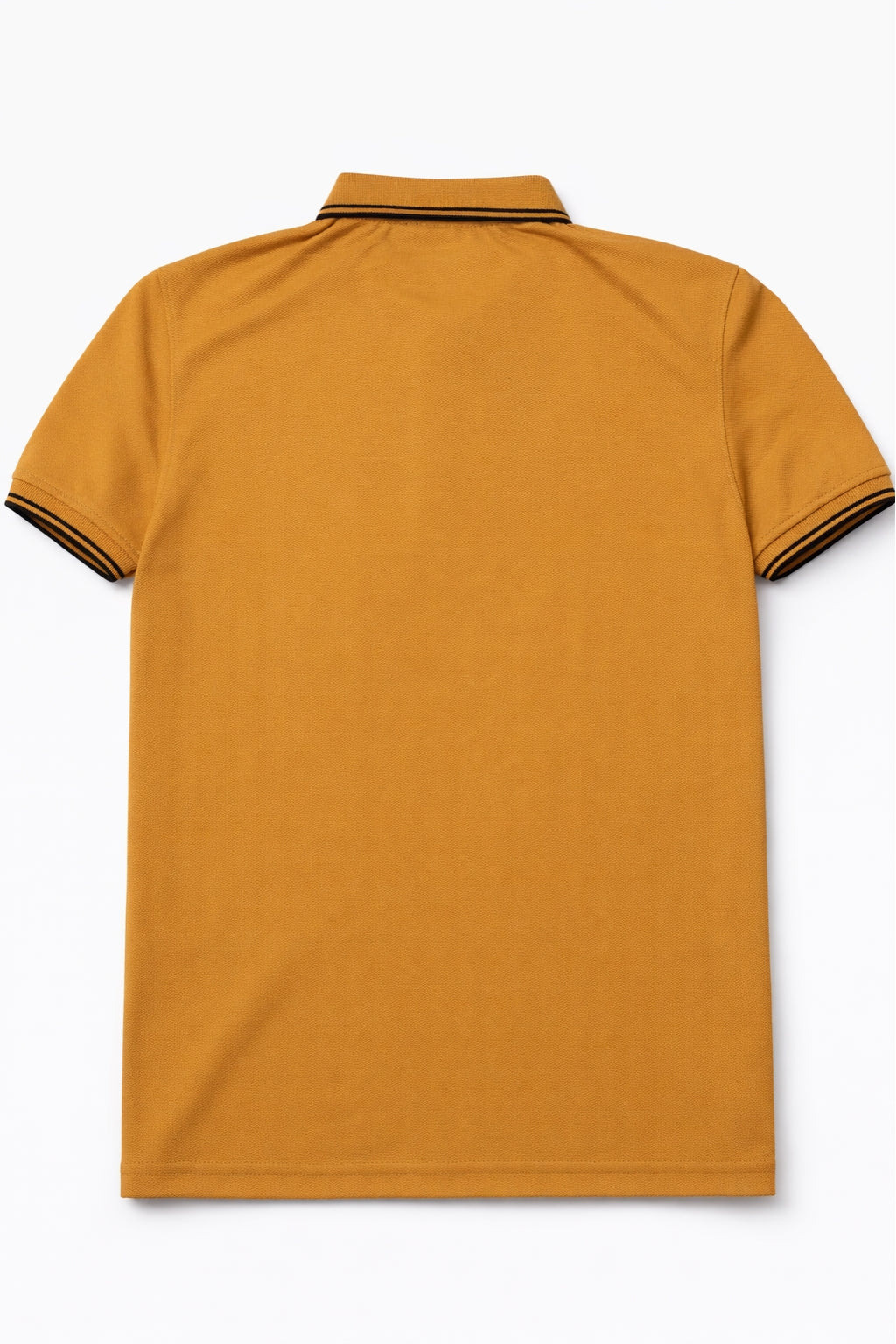 Back view of the Eliteez Classic Stripe Collar Polo - Mustard Gold showing the regular fit silhouette.
