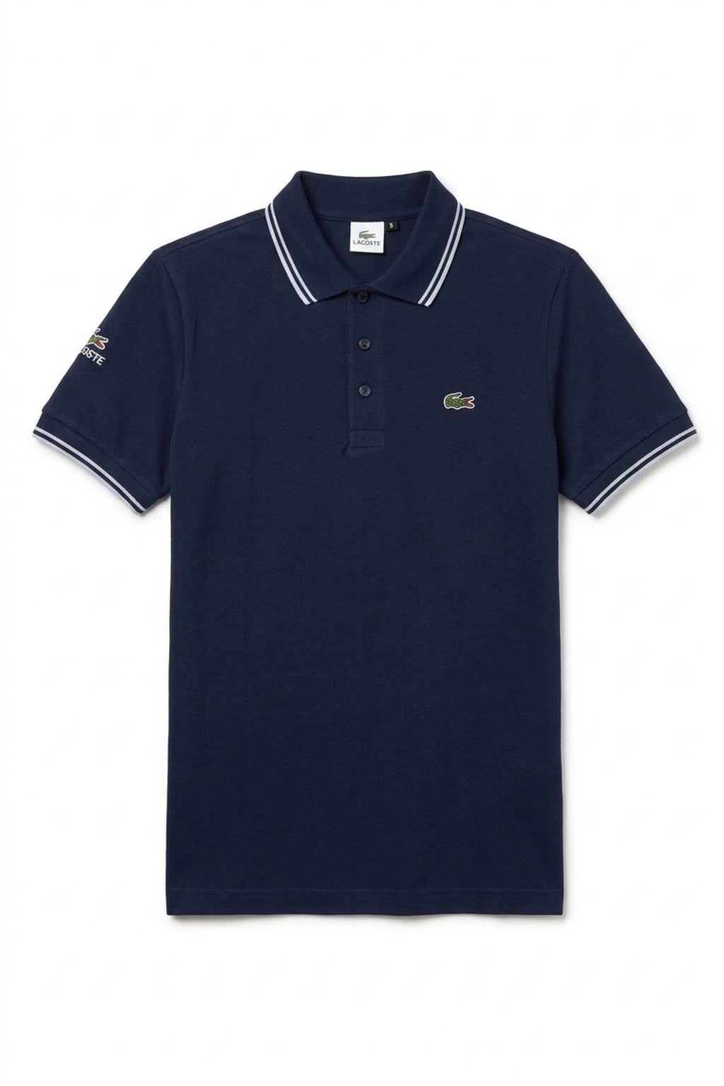 Front view of Eliteez Classic Stripe Collar Polo in Navy Blue featuring a classic collar