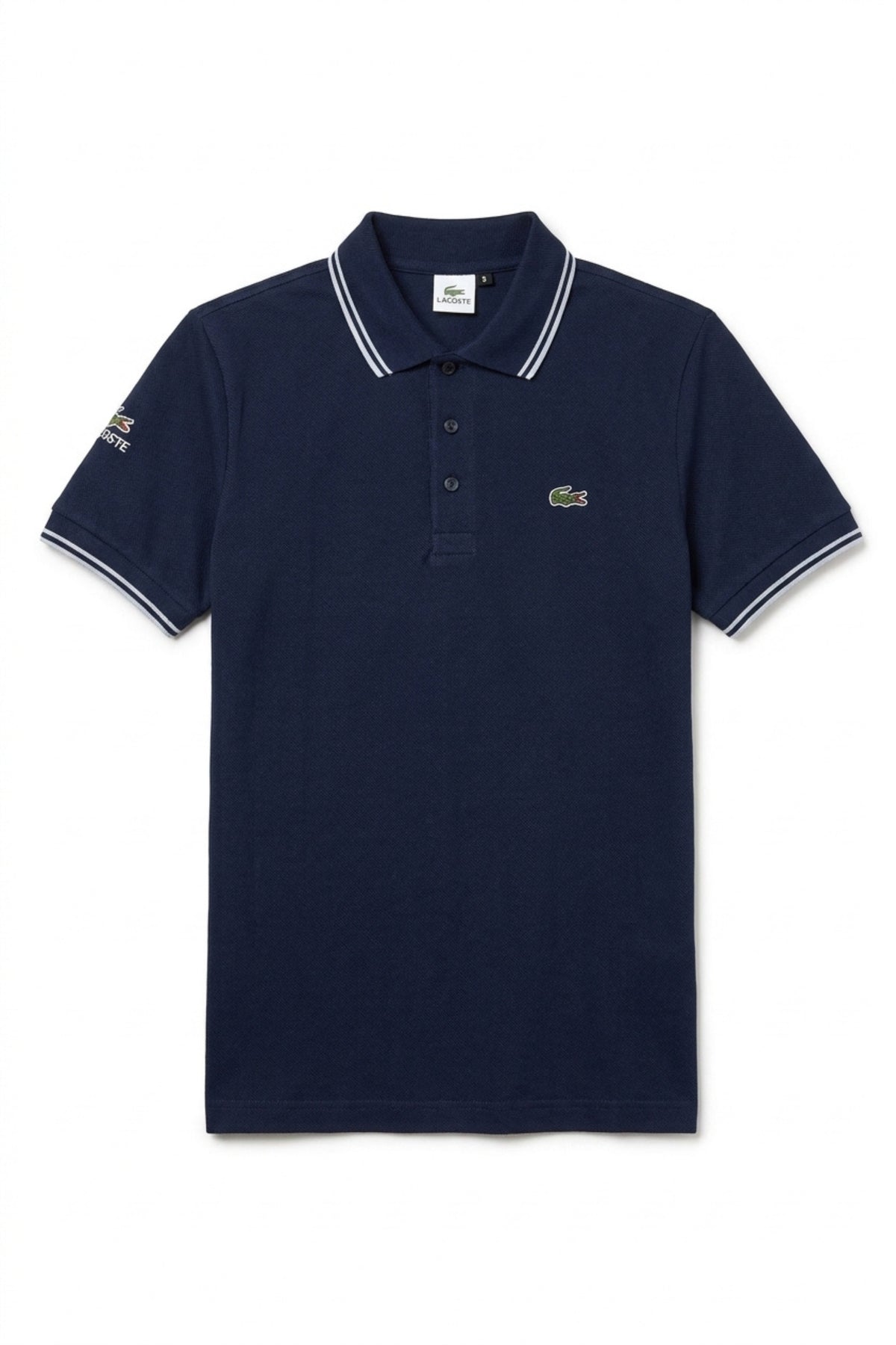 Front view of Eliteez Classic Stripe Collar Polo in Navy Blue featuring a classic collar