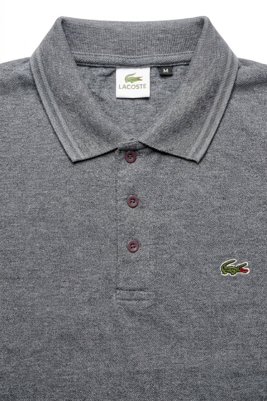 Close-up detail of Eliteez Classic Stripe Collar Polo Steel Grey premium pique and embroidered logo