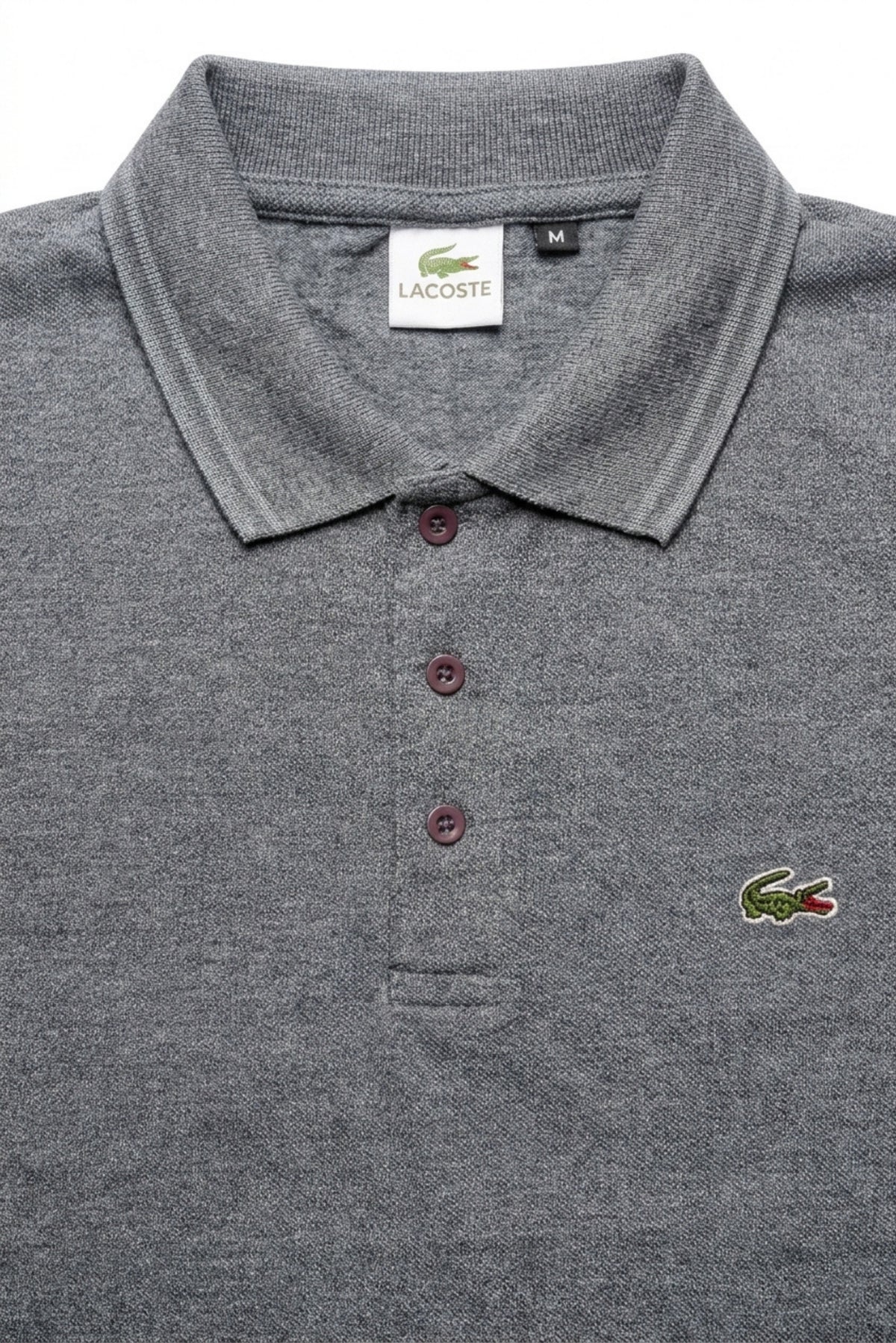 Close-up detail of Eliteez Classic Stripe Collar Polo Steel Grey premium pique and embroidered logo