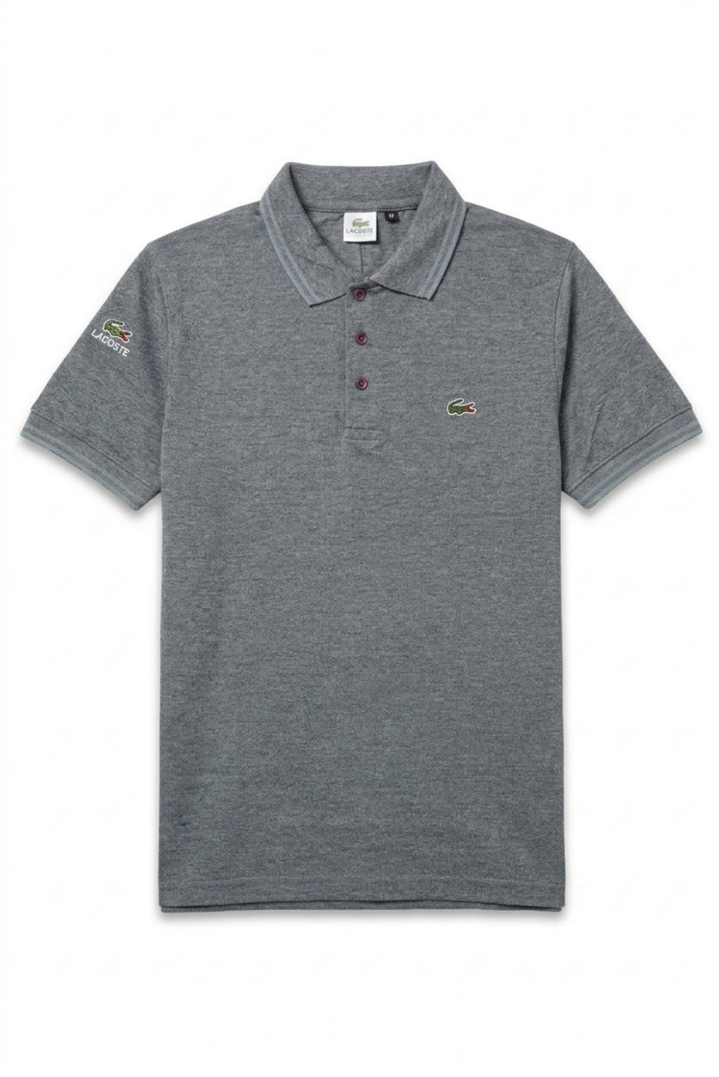 Front view of Eliteez Classic Stripe Collar Polo in Steel Grey featuring a classic collar