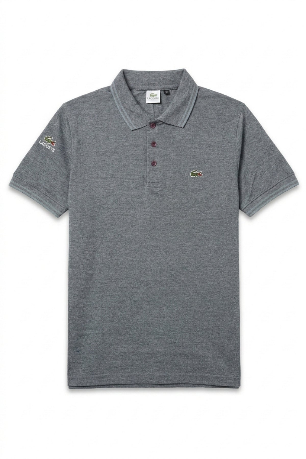 Front view of Eliteez Classic Stripe Collar Polo in Steel Grey featuring a classic collar
