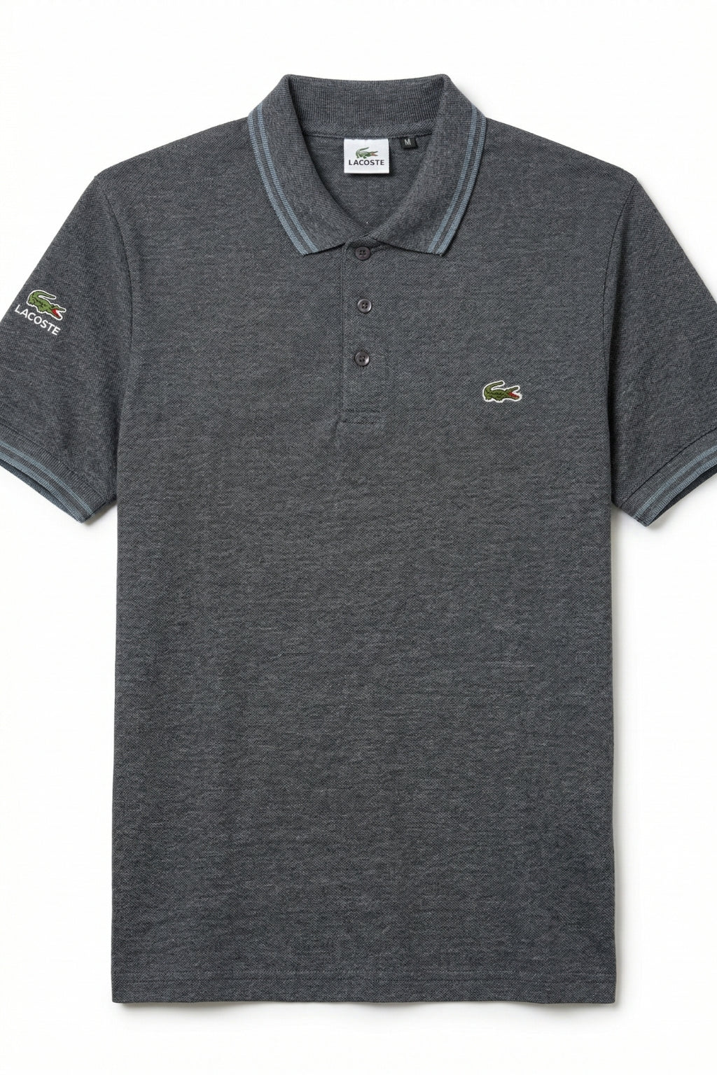 Front view of the Eliteez Classic Stripe Collar Polo - Steel Grey featuring a classic collar.