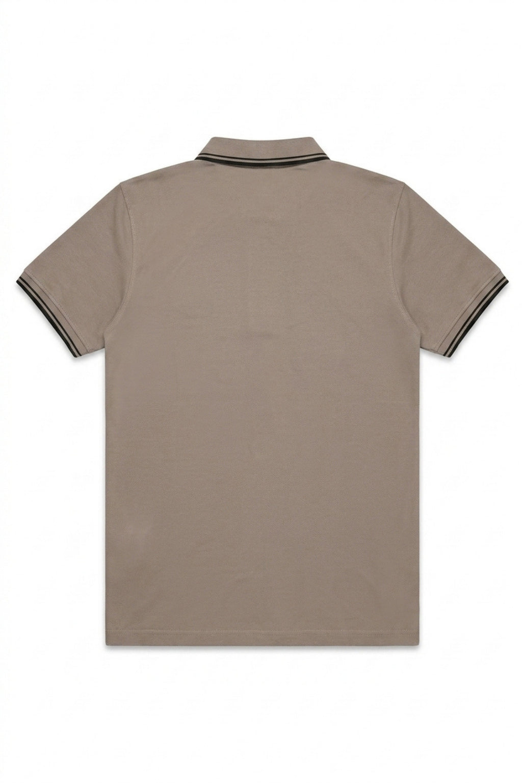 Back view of Eliteez Classic Stripe Collar Polo in Taupe showing the regular fit silhouette
