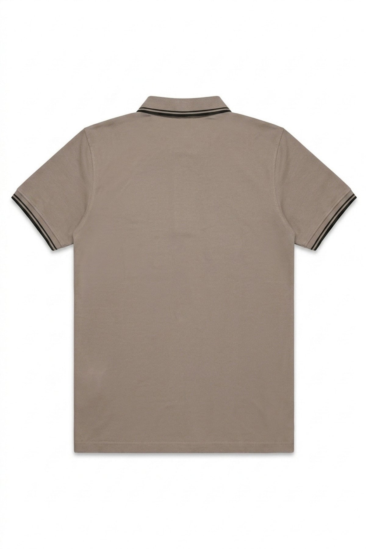 Back view of Eliteez Classic Stripe Collar Polo in Taupe showing the regular fit silhouette