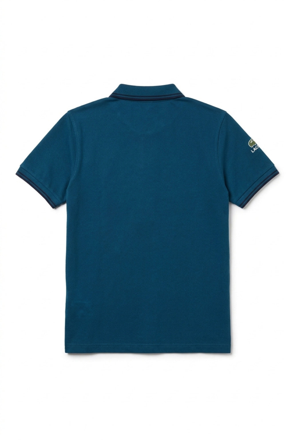 Back view of Eliteez Classic Stripe Collar Polo in Teal Blue showing the regular fit silhouette