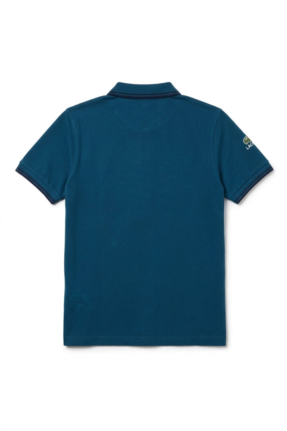 Back view of Eliteez Classic Stripe Collar Polo in Teal Blue showing the regular fit silhouette