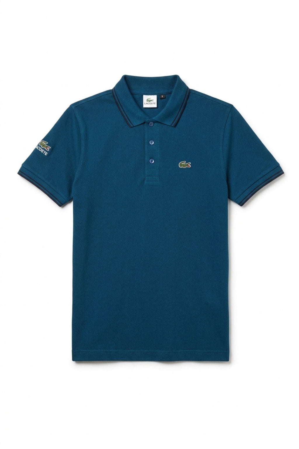 Front view of Eliteez Classic Stripe Collar Polo in Teal Blue featuring a classic collar