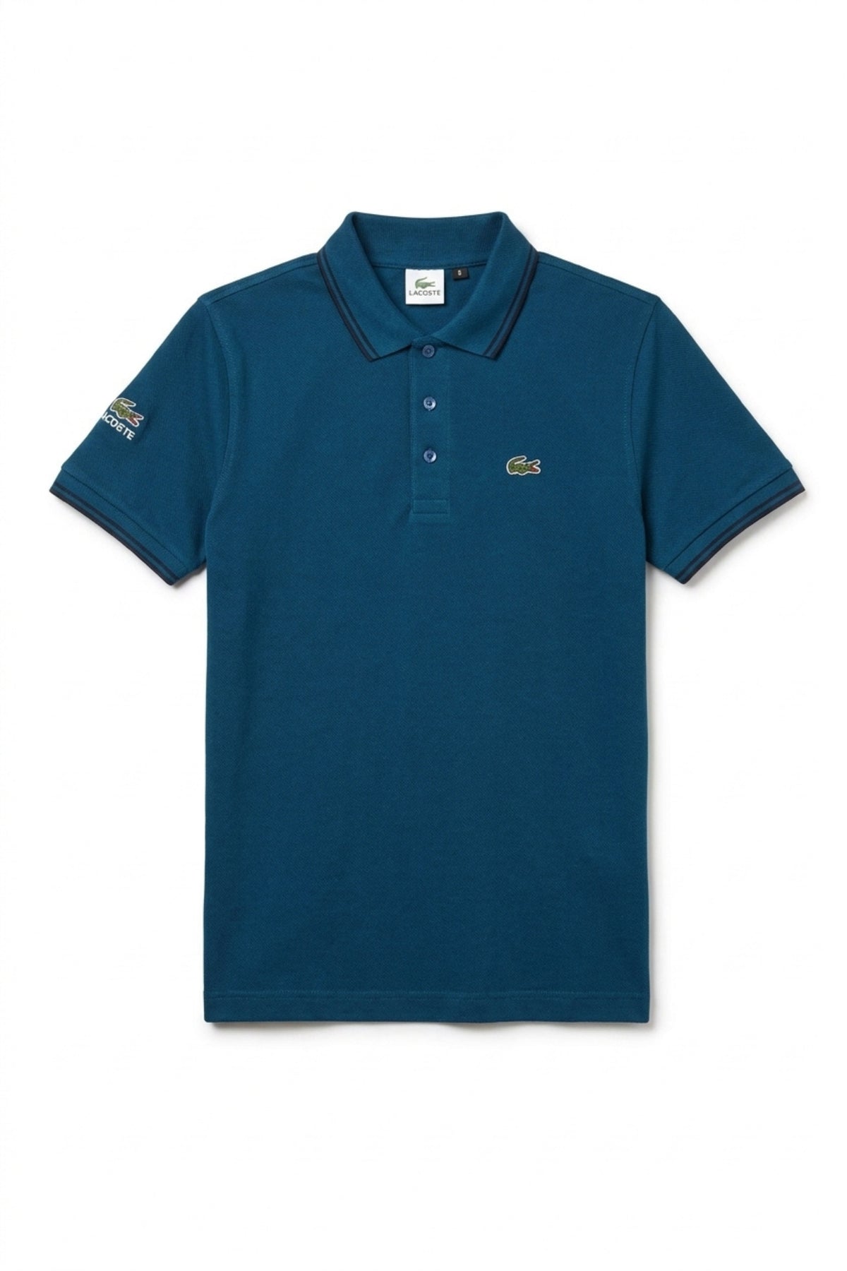 Front view of Eliteez Classic Stripe Collar Polo in Teal Blue featuring a classic collar