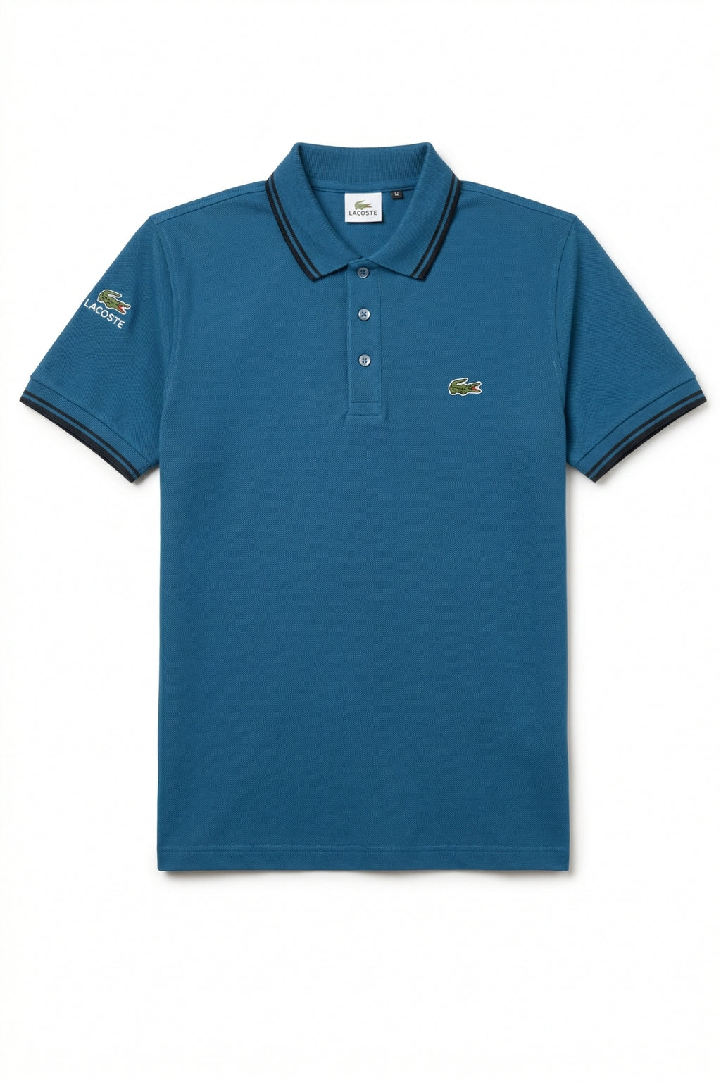 Front view of the Eliteez Classic Stripe Collar Polo - Teal Blue featuring a classic collar.