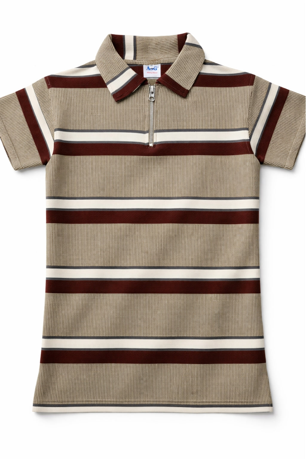 Close-up of stripe knit and collar on Eliteez Stripe Polo Mustard Green