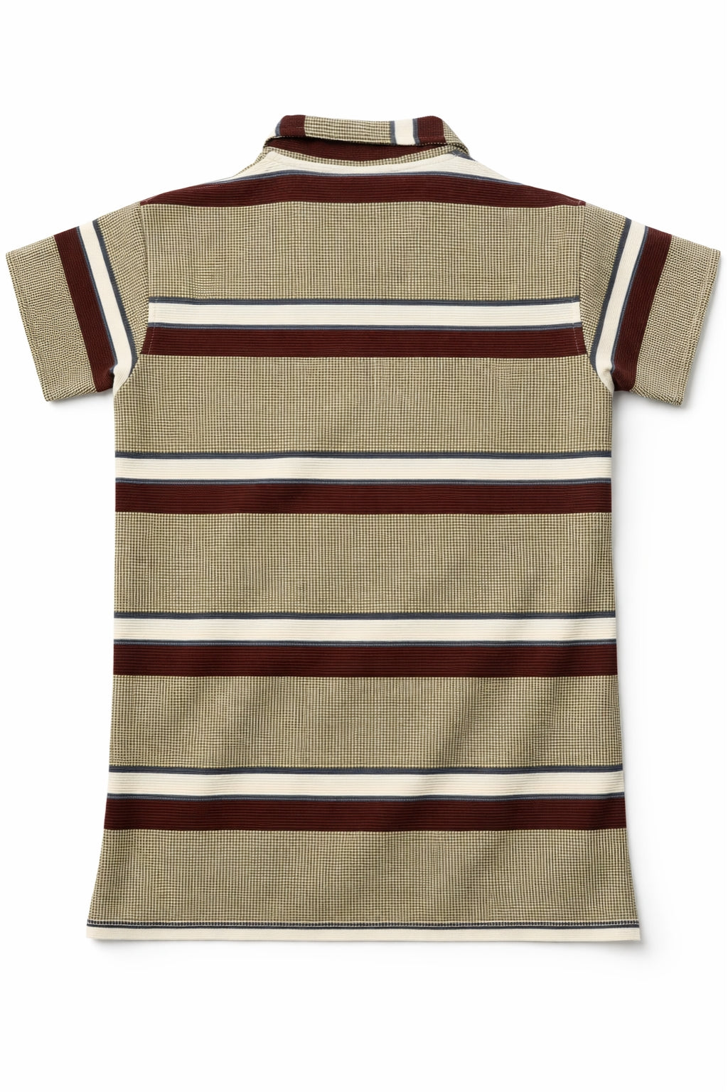 Flat lay of Eliteez Cream & Burgundy Stripe Polo in Mustard Green