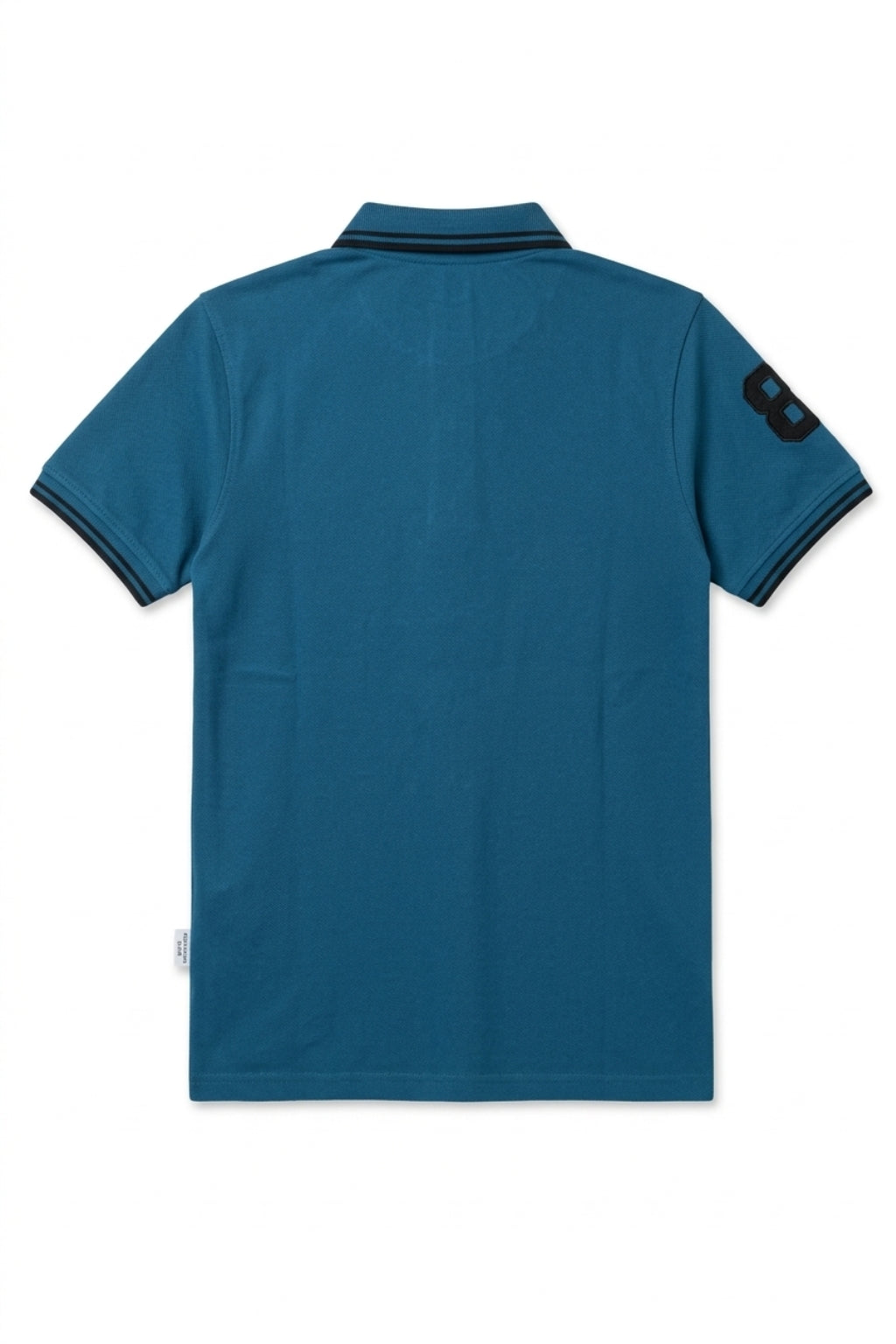Back view of the Eliteez embroidered Lion Pique Polo – Teal Blue showing the regular fit silhouette.