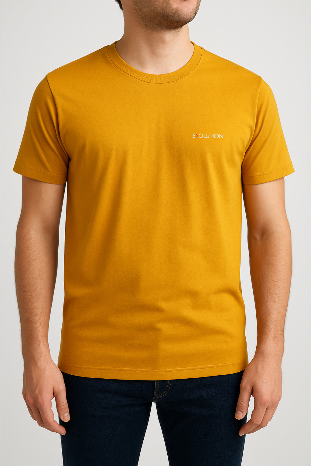 Eliteez Evolution Minimalist T-Shirt in Solar Yellow, front view on model