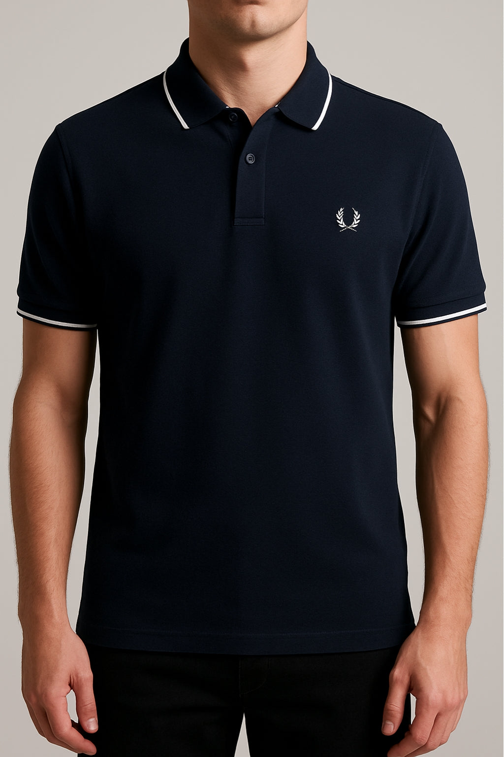 Eliteez Heritage Laurel Polo Shirt in Navy Blue, front view on model