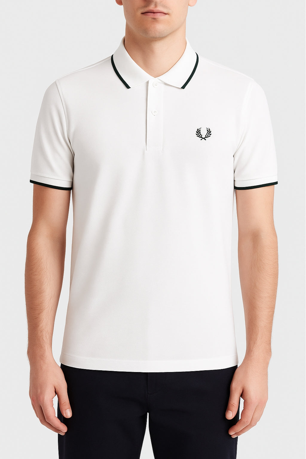 Eliteez Heritage Laurel Polo Shirt in White, front view on model