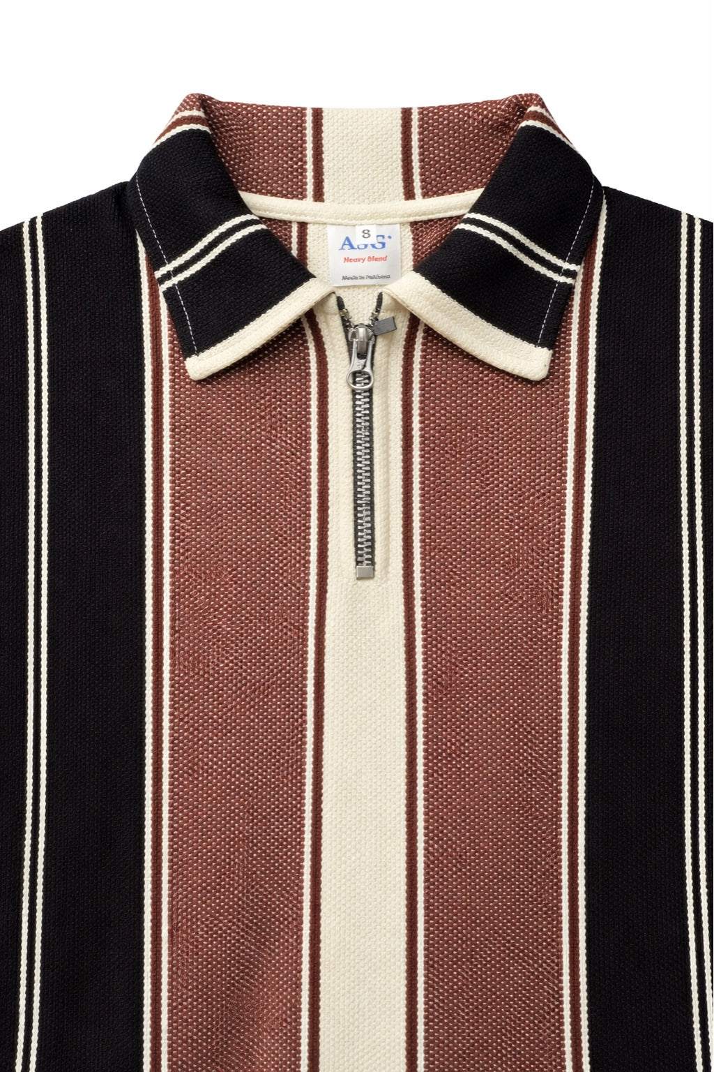 Eliteez Heritage Stripe Zip Polo in Black & Brown, back view on model