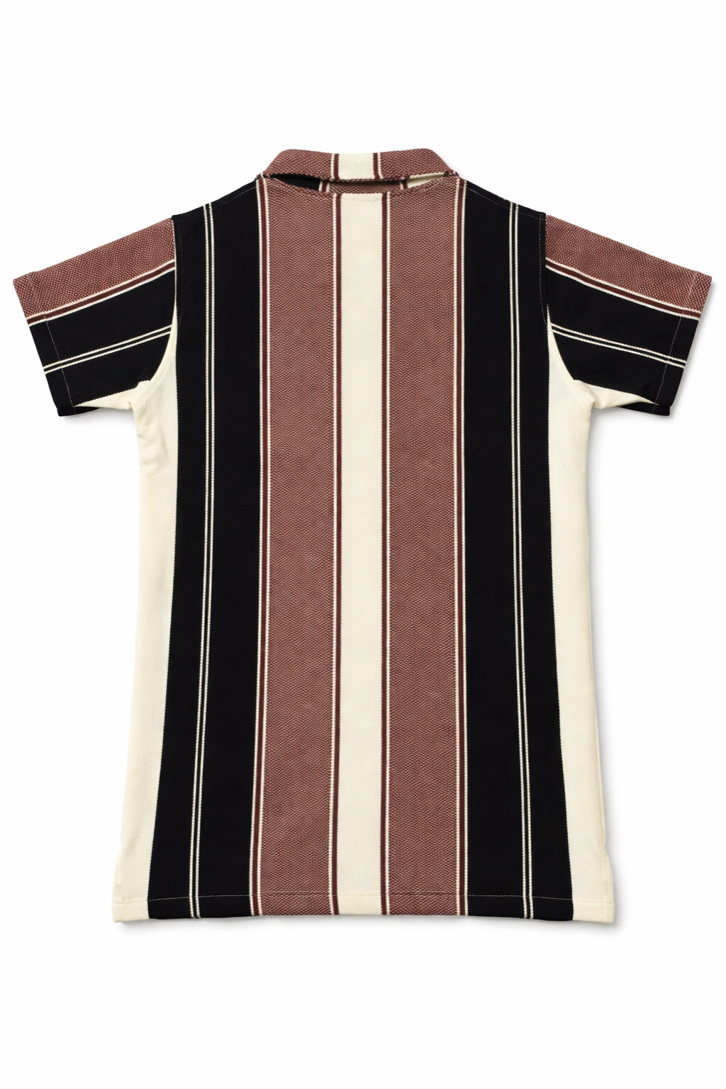 Flat lay of Eliteez Heritage Stripe Zip Polo in Black & Brown