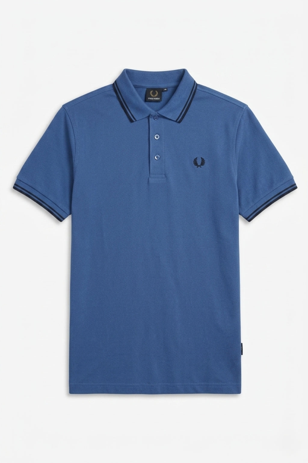 Front view of the Eliteez Heritage Twin-Tip Polo - Blue featuring a classic collar.